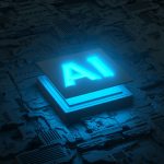 Circuit board and AI micro processor, Artificial intelligence of digital human. 3d render