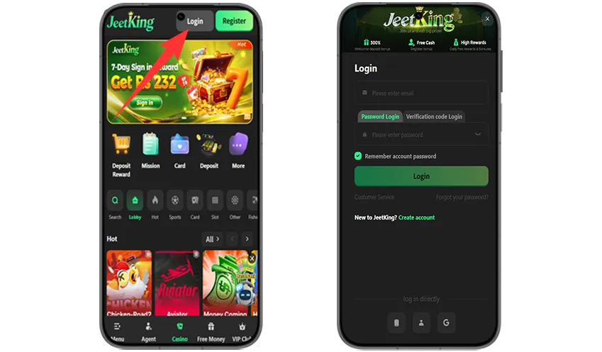 JeetKing Game Login Methods