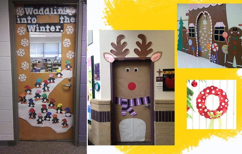 Trang trí cửa lớp mầm non với hình ảnh con tuần lộc