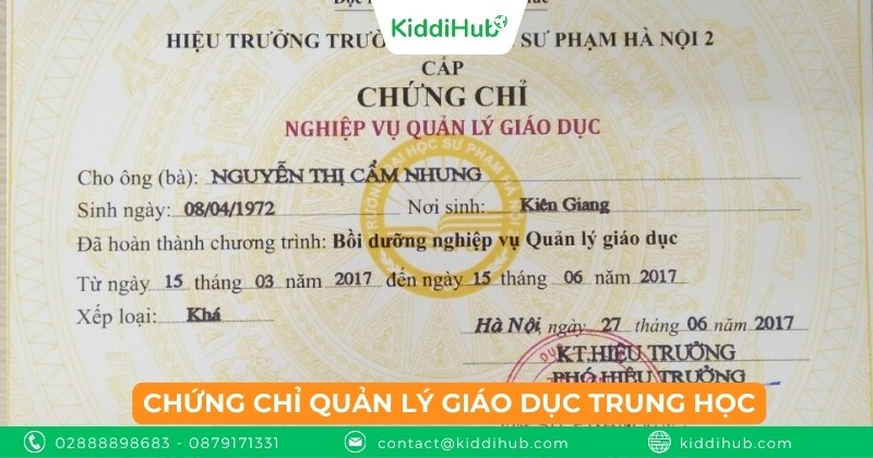 Chứng chỉ quản lý giáo dục trung học