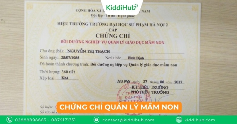 Chứng chỉ quản lý mầm non