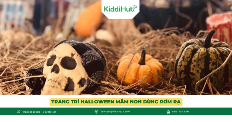 Trang trí Halloween mầm non dùng rơm rạ