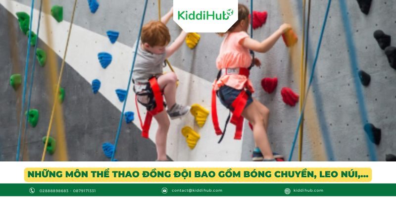 Những môn thể thao đồng đội bao gồm bóng chuyền, leo núi,...