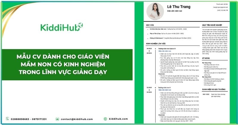 Mẫu CV dành cho giáo viên mầm non có kinh nghiệm trong lĩnh vực giảng dạy.