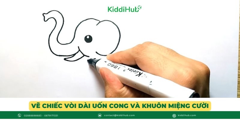 Vẽ chiếc vòi dài uốn cong và khuôn miệng cười