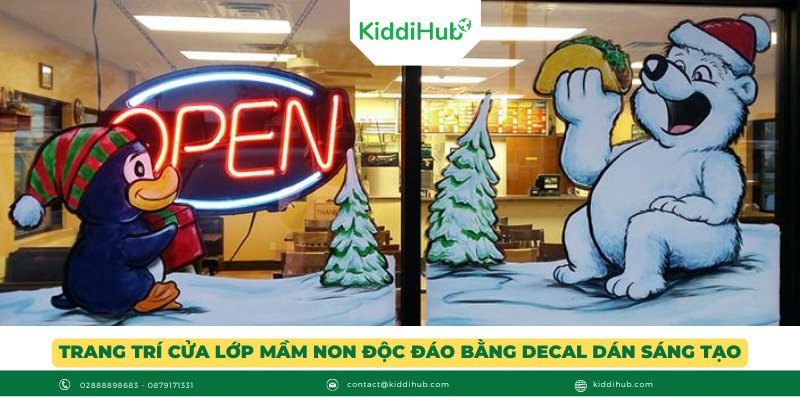 Trang trí cửa lớp mầm non độc đáo bằng decal dán sáng tạo