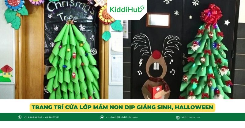 Trang trí cửa lớp mầm non dịp giáng Sinh, Halloween