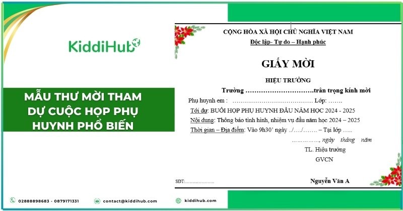 Mẫu thư mời tham dự cuộc họp phụ huynh phổ biến