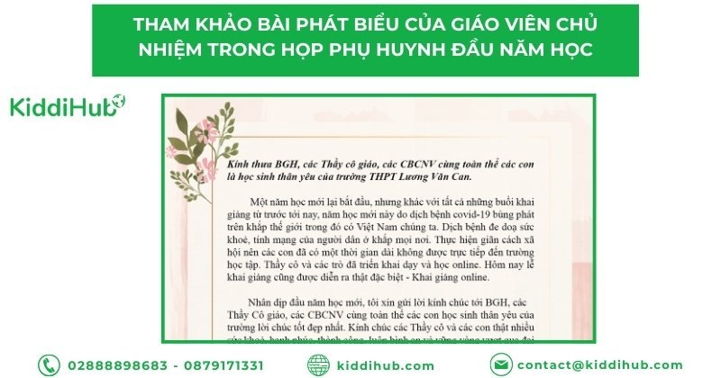 Tham khảo bài phát biểu của giáo viên chủ nhiệm trong họp phụ huynh đầu năm học