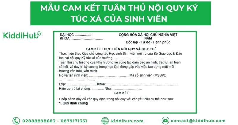 Mẫu cam kết tuân thủ nội quy ký túc xá của sinh viên