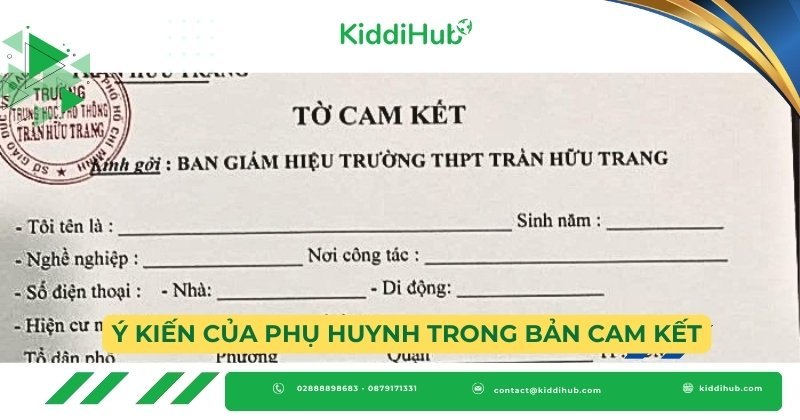 Ý kiến của phụ huynh trong bản cam kết