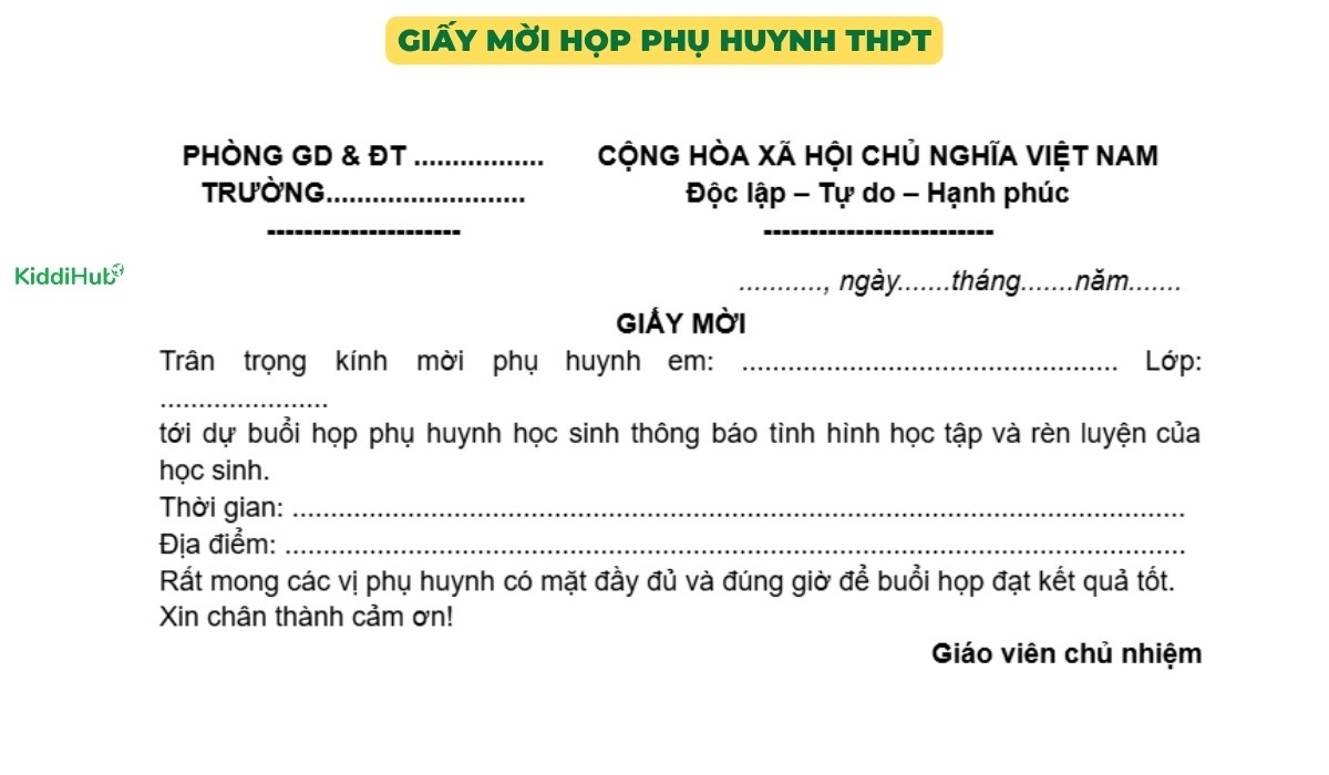 Giấy mời họp phụ huynh THPT