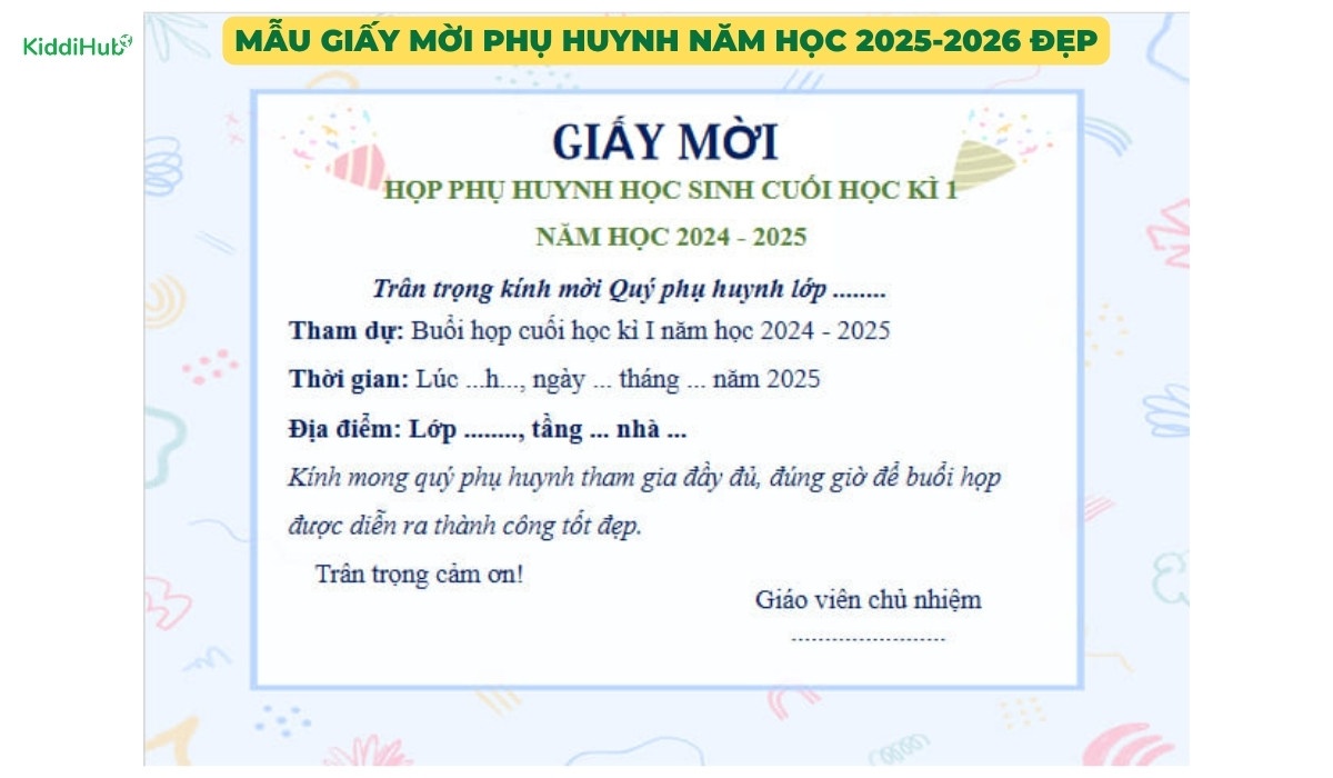 Mẫu giấy mời phụ huynh năm học 2025-2026 đẹp