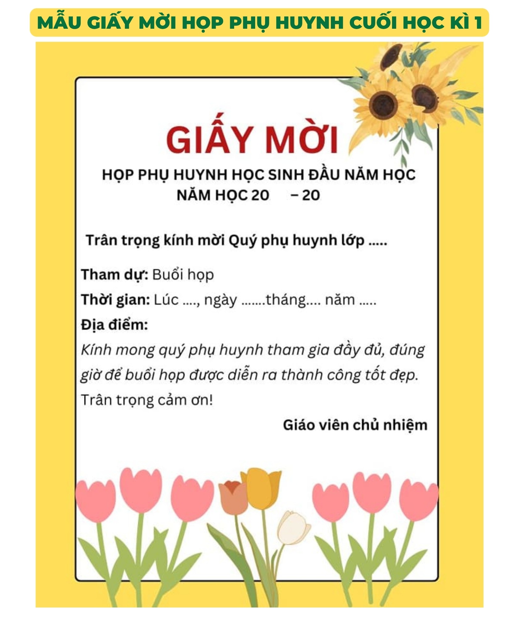 Mẫu giấy mời phụ huynh năm học 2025-2026 đẹp