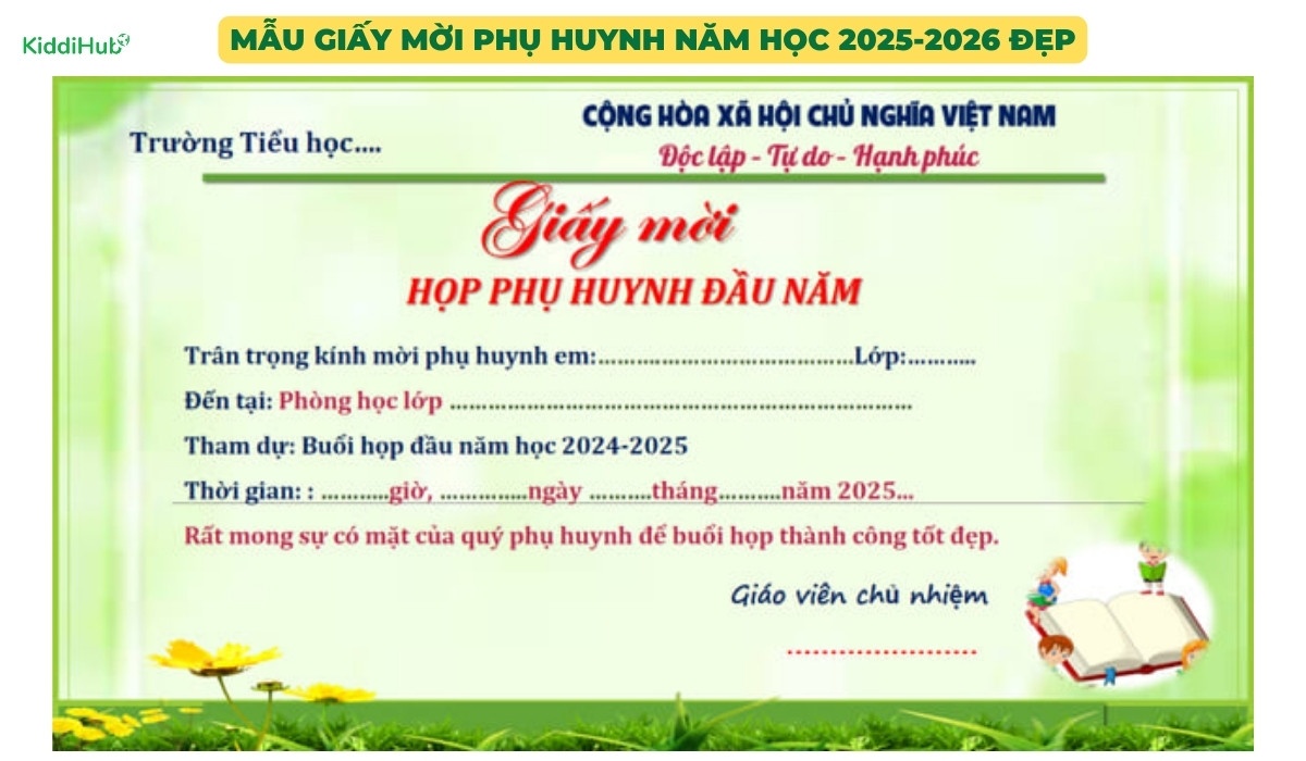 Mẫu giấy mời phụ huynh năm học 2025-2026 đẹp