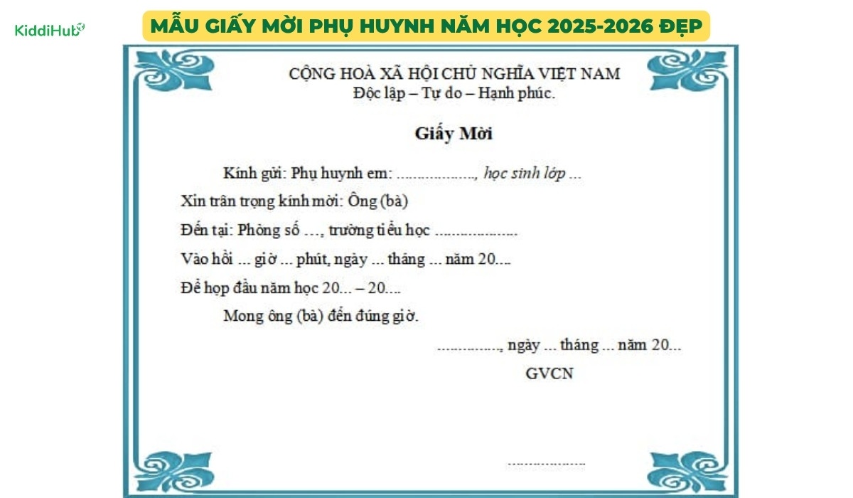 Mẫu giấy mời phụ huynh năm học 2025-2026 đẹp