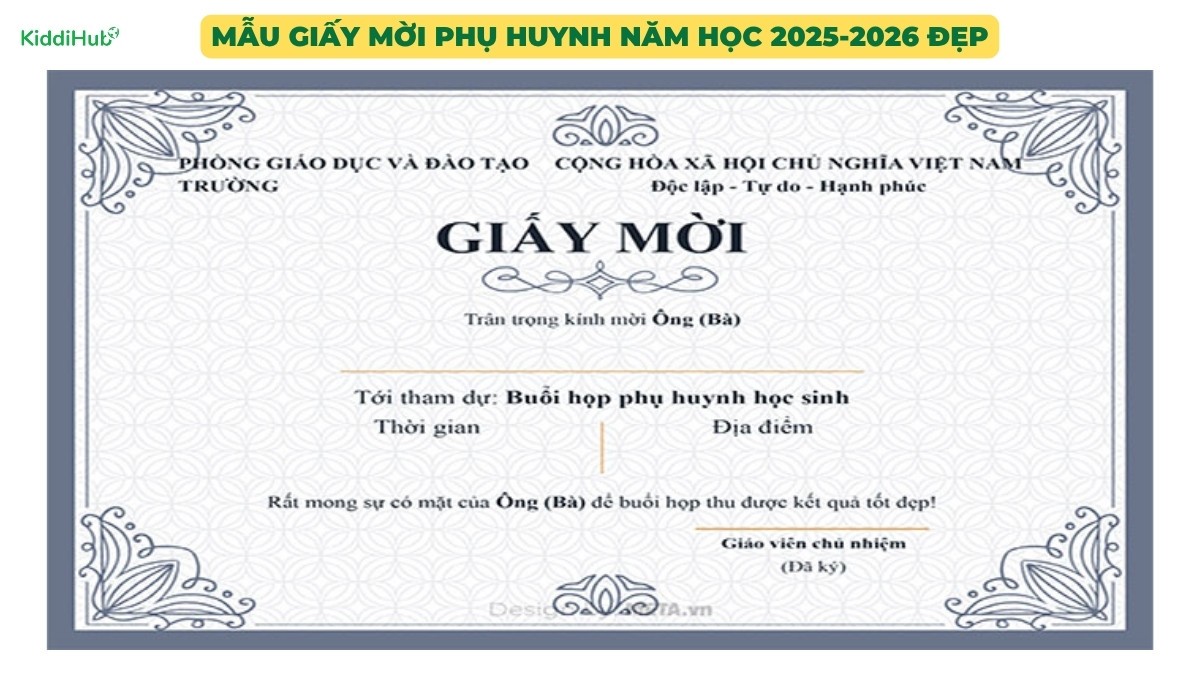 Mẫu giấy mời phụ huynh năm học 2025-2026 đẹp
