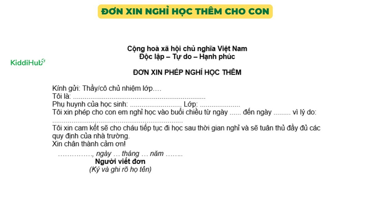 Đơn xin nghỉ học thêm cho con