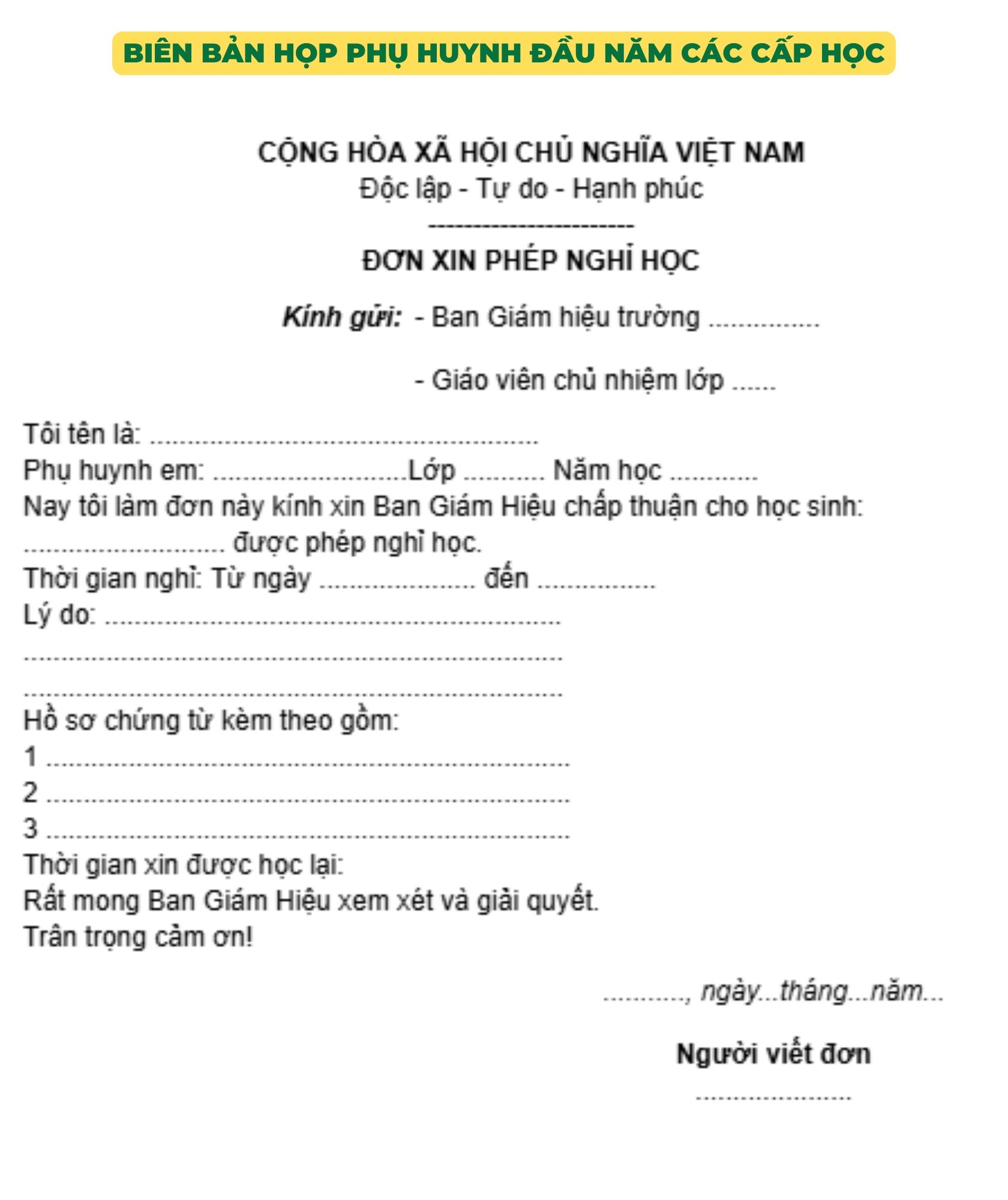 Biên bản buổi họp phụ huynh đầu năm cấp Mầm non