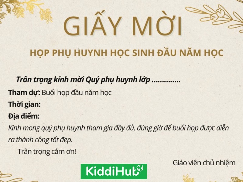 giấy mời họp phụ huynh