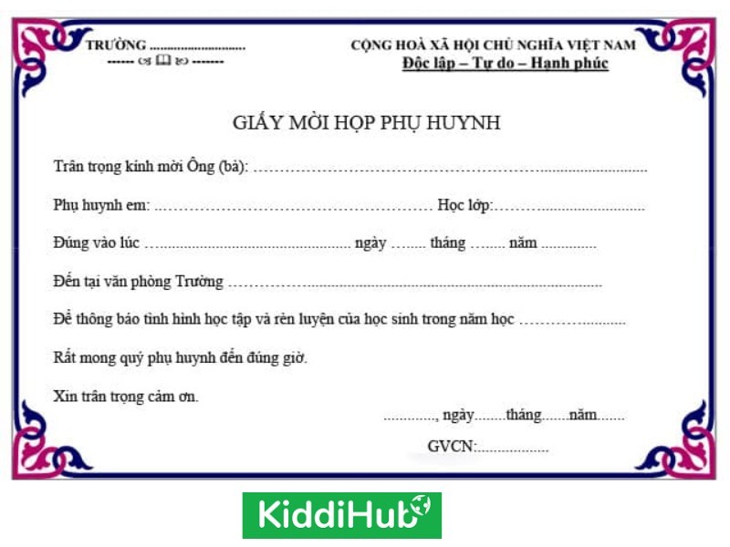 giấy mời họp phụ huynh
