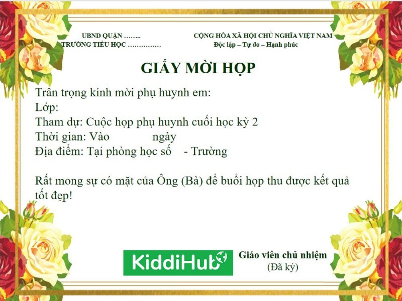 giấy mời họp phụ huynh
