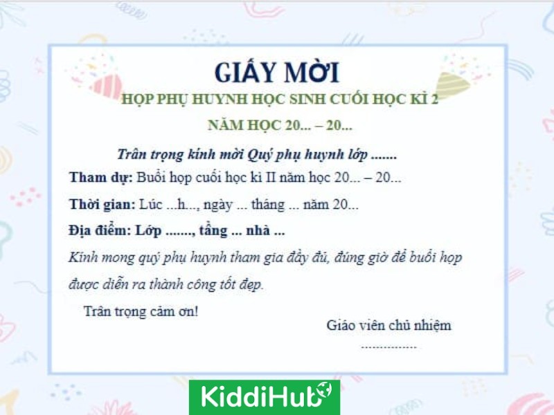 giấy mời họp phụ huynh