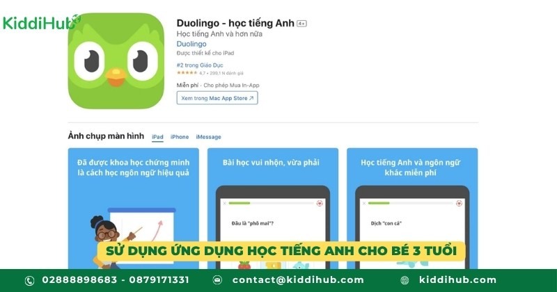 Sử dụng ứng dụng học tiếng Anh cho bé 3 tuổi làm quen ngoại ngữ