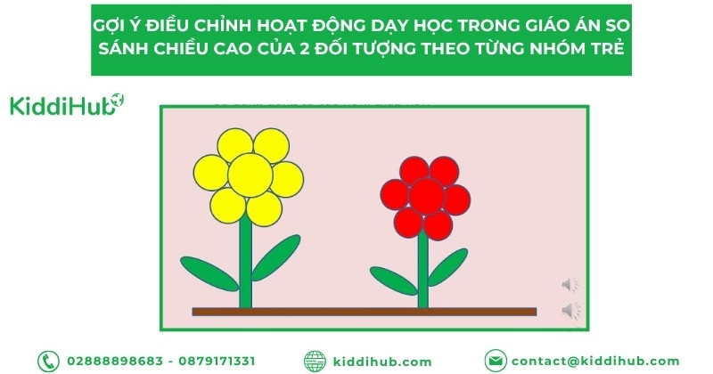 Gợi ý điều chỉnh hoạt động dạy học trong giáo án so sánh chiều cao của 2 đối tượng theo từng nhóm trẻ