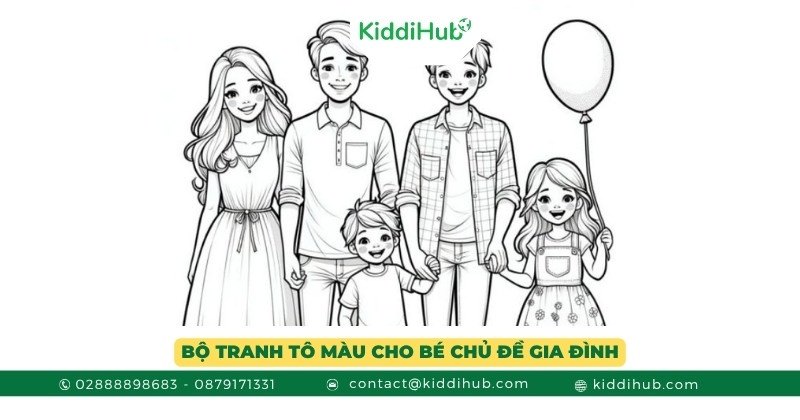 Bộ tranh tô màu dành cho bé gái 4 tuổi với chủ đề về gia đình