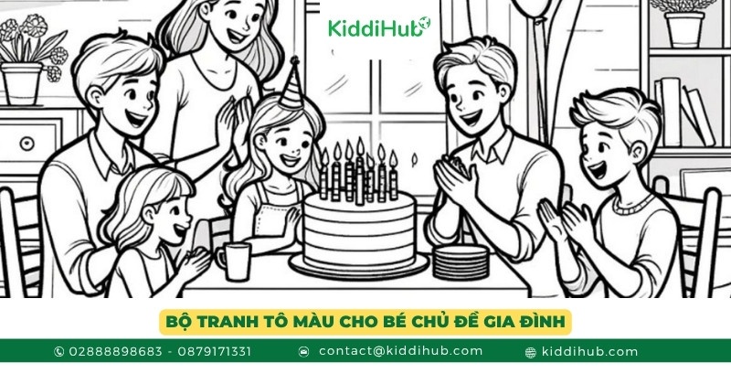 Bộ tranh tô màu dành cho bé gái 4 tuổi với chủ đề về gia đình