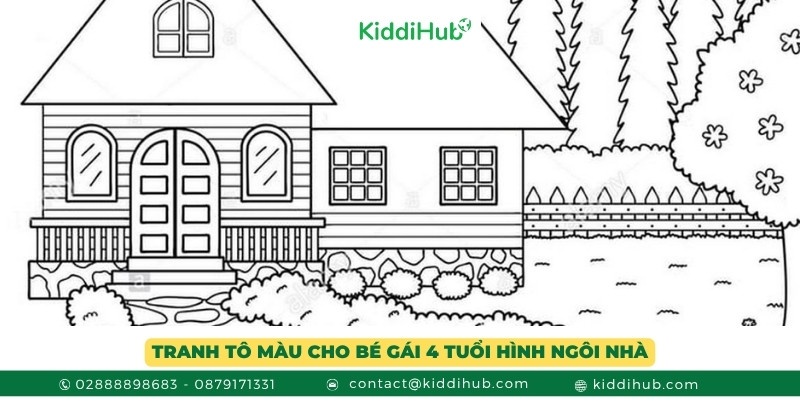 Tranh tô màu cho bé gái 4 tuổi hình ngôi nhà