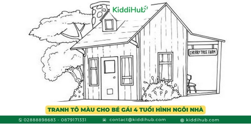Tranh tô màu cho bé gái 4 tuổi hình ngôi nhà