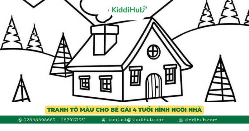 Tranh tô màu cho bé gái 4 tuổi hình ngôi nhà