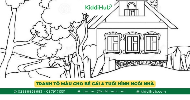 Tranh tô màu cho bé gái 4 tuổi hình ngôi nhà
