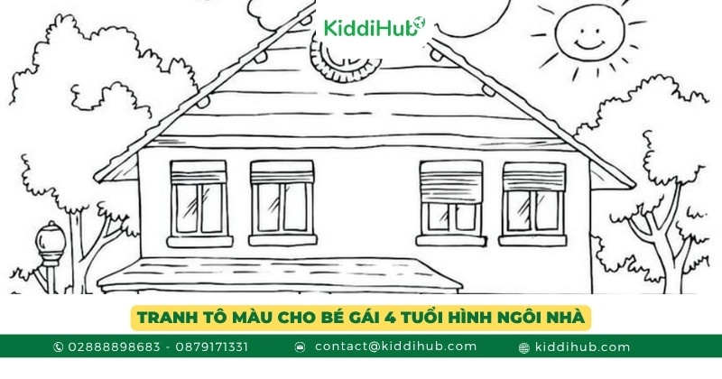 Tranh tô màu cho bé gái 4 tuổi hình ngôi nhà