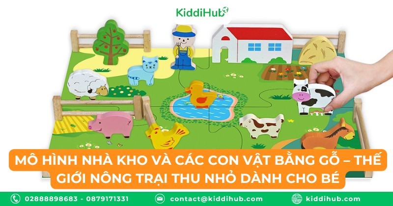 Mô hình nhà kho và các con vật bằng gỗ