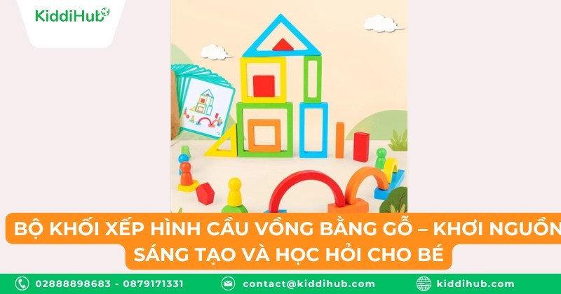 Bộ khối xếp hình cầu vồng bằng gỗ
