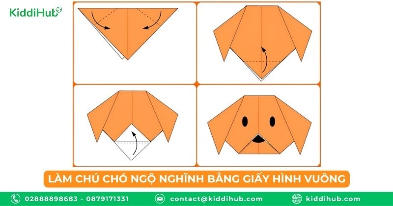 Làm chú chó ngộ nghĩnh bằng giấy hình vuông