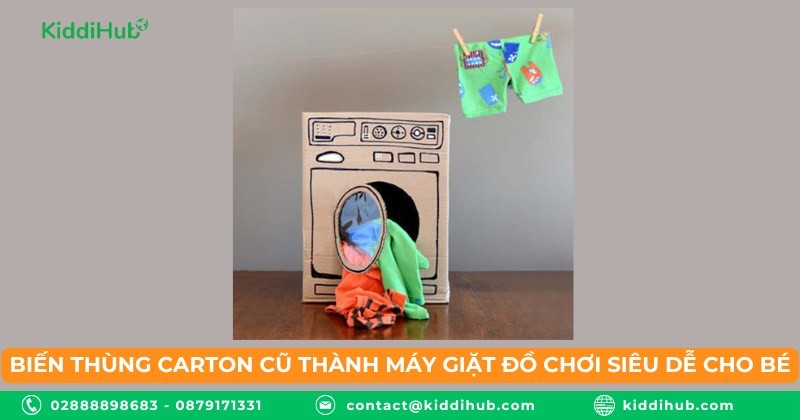 Biến thùng carton cũ thành máy giặt đồ chơi siêu dễ cho bé