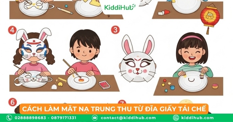 Cách làm mặt nạ Trung thu từ đĩa giấy tái chế