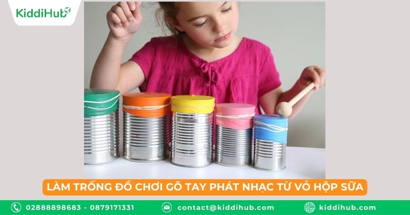 Làm trống đồ chơi gõ tay phát nhạc từ vỏ hộp sữa