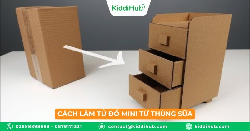 Cách làm tủ đồ mini từ thùng sữa