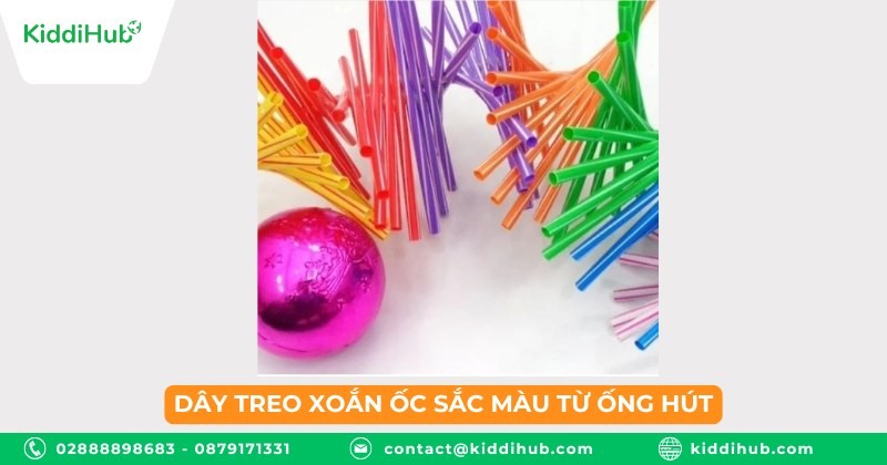 Dây treo xoắn ốc sắc màu từ ống hút
