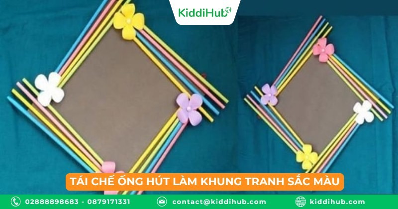 Tái chế ống hút làm khung tranh sắc màu