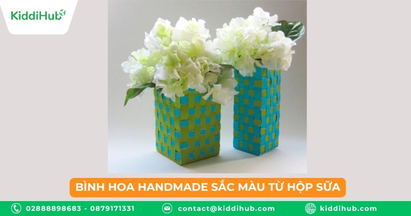 Bình hoa handmade sắc màu từ hộp sữa