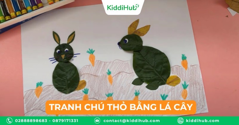 Tranh chú thỏ bằng lá cây