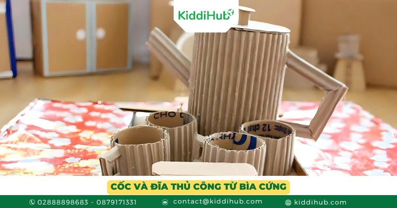 Cốc và đĩa thủ công từ bìa cứng