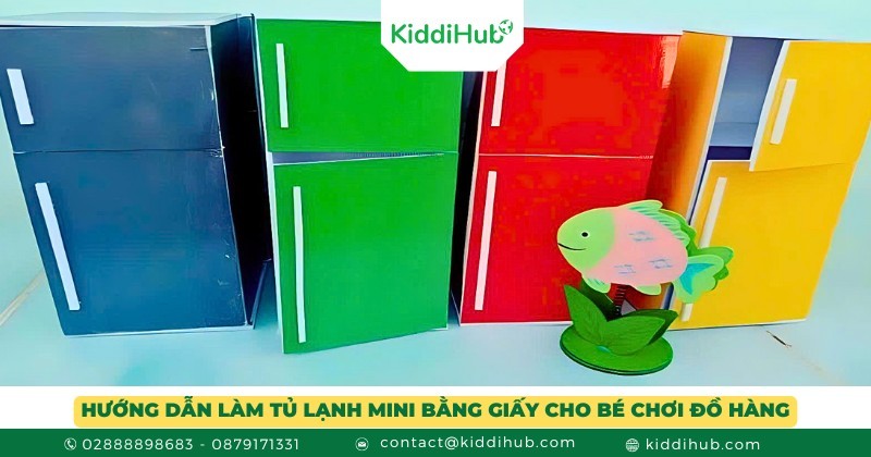 Hướng dẫn làm tủ lạnh mini bằng giấy cho bé chơi đồ hàng