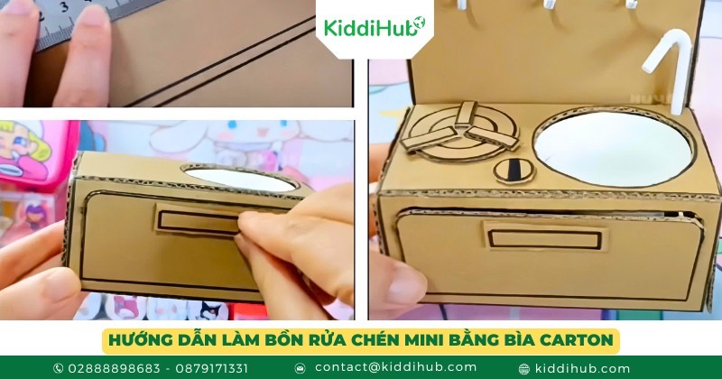Hướng dẫn làm bồn rửa chén mini bằng bìa carton